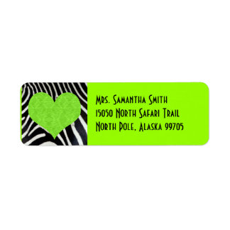 Zebra Print Green Heart - Custom Address