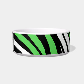 Zebra Print Green Mix Personalized Cat Bowl