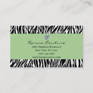 zebra print green w/ heart shaped diamond business card