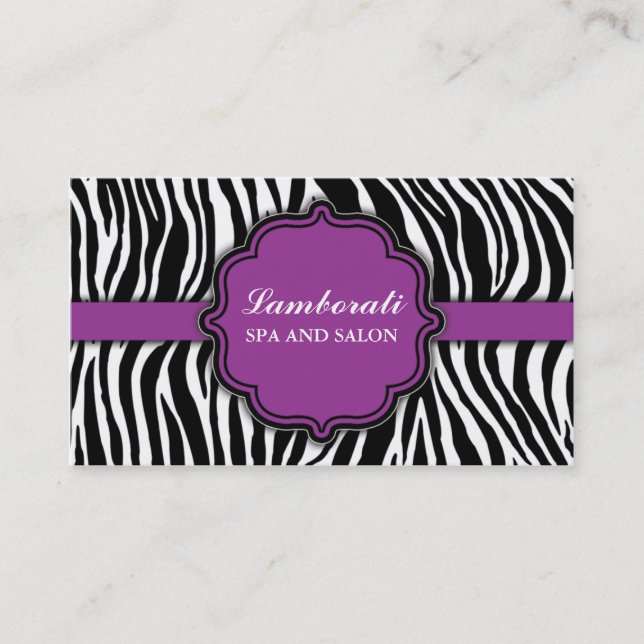 Zebra Print Hair Stylist Hairdresser Salon Purple Business Card (Front)