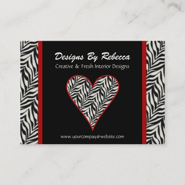 Zebra Print Heart Business Card (Front)