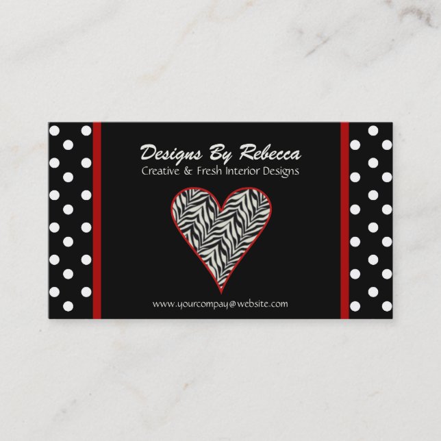 Zebra Print Heart with Polka Dots Business Card (Front)
