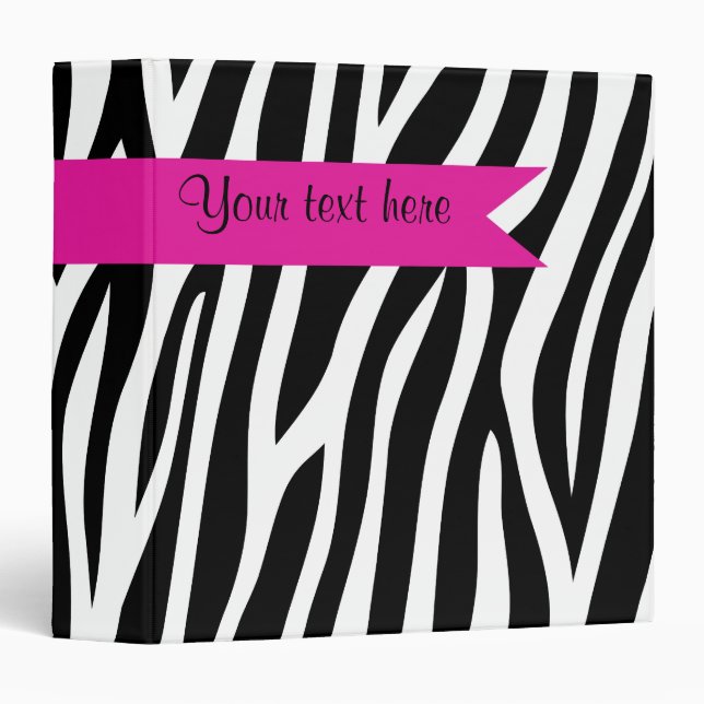 Zebra Print Hot Pink Banner Personalized Binder (Front/Spine)