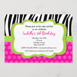 Zebra print Hot pink Bithday Party Invitations