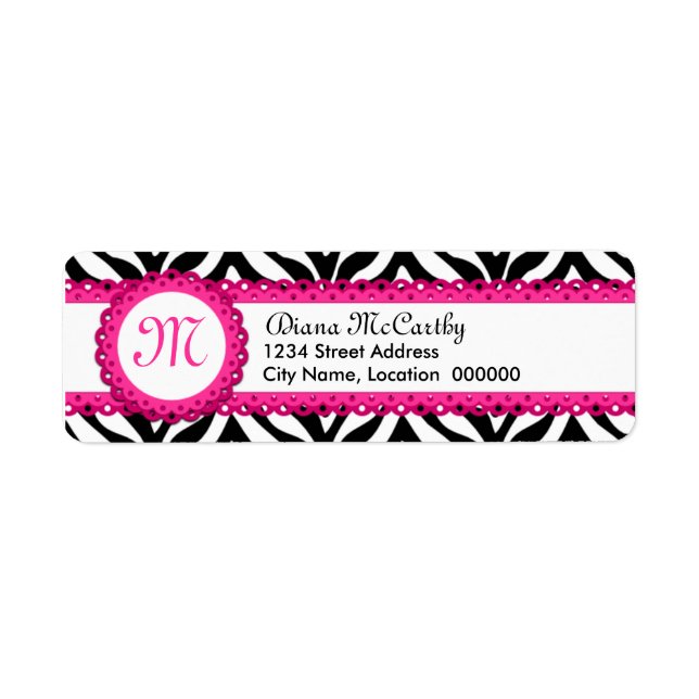Zebra Print & Hot Pink Lace Monogram (Front)