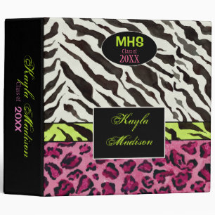 Zebra Print, Hot Pink Personalized School Binder