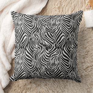 Zebra print in black and white pattern throw pillow