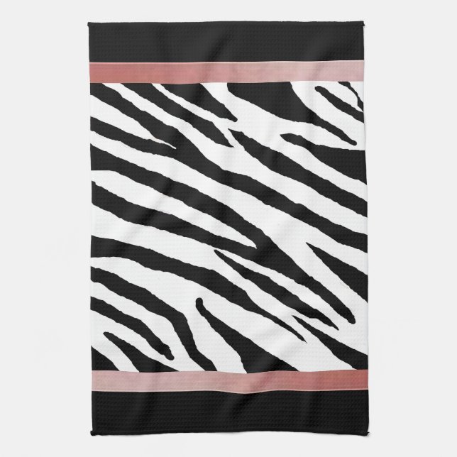 Zebra Print Kitchen Towel-Pink Strp Design Towel (Vertical)