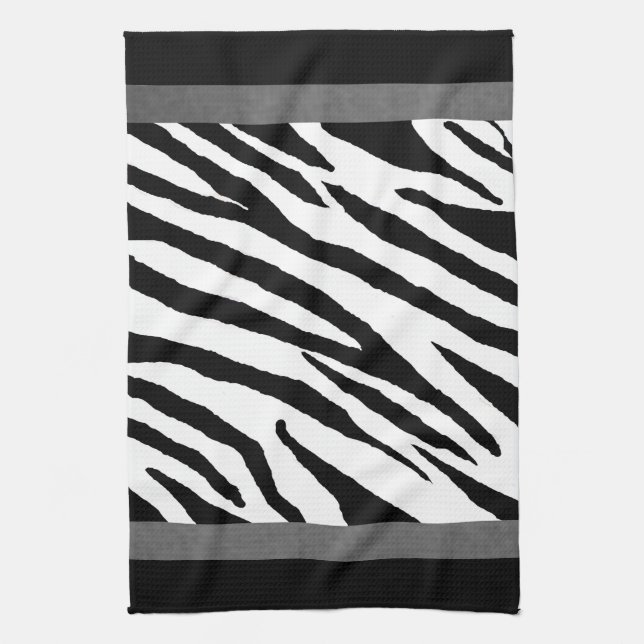 Zebra Print Kitchen Towel-Silver Strp Design Towel (Vertical)