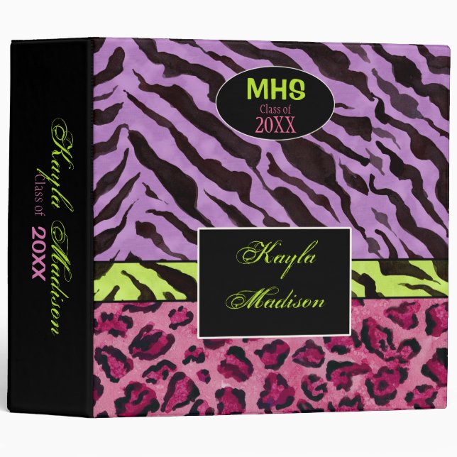 Zebra Print, Lavender Personalized School Binder (Front/Spine)