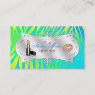 Zebra Print Lemon Lime Glitter Cosmetologist Business Card
