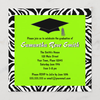 Zebra Print Lime Green Custom Photo Graduation Invitation