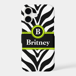Zebra Print Lime Green Lace Monogram Name