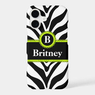 Zebra Print Lime Green Lace Monogram Name
