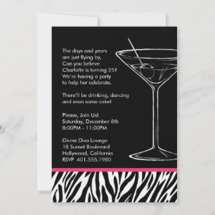 zebra print martini birthday party invitation
