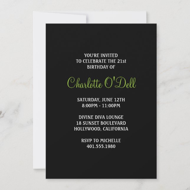 zebra print martini birthday party invitation (Front)
