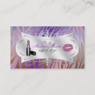 Zebra Print Mocha Lavender Glitter Cosmetologist Business Card