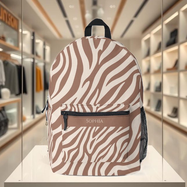 Zebra Print-Mocha Mousse Printed Backpack (Zebra Print-Mocha Mousse Printed Backpack )