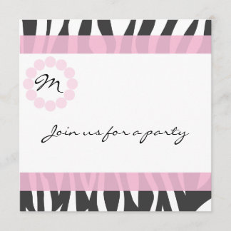 Zebra Print Monogram Birthday Party Invitation