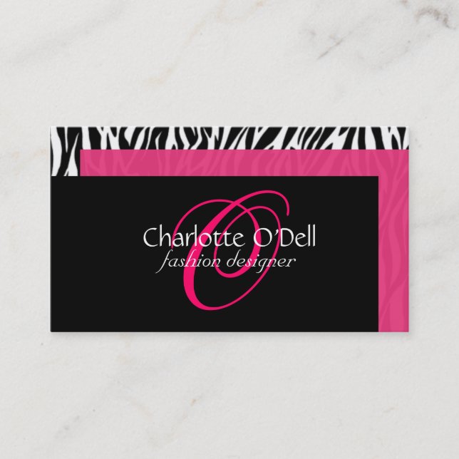 zebra print monogram business card (Front)