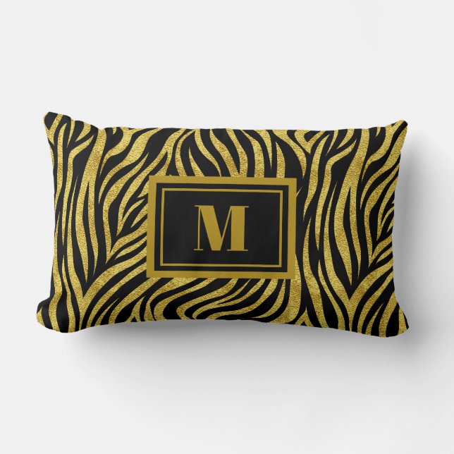 Zebra Print Monogram Lumbar Pillow (Front)