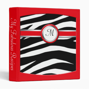 Zebra Print Monogram Red Recipe Binder