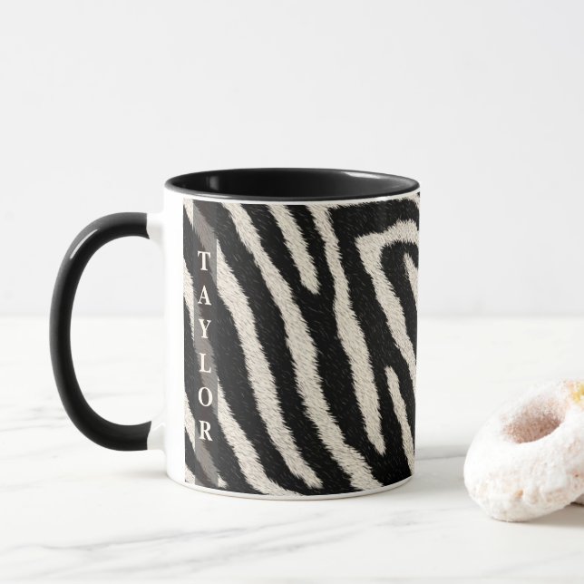 Zebra Print Mug with Custom Name (With Donut)