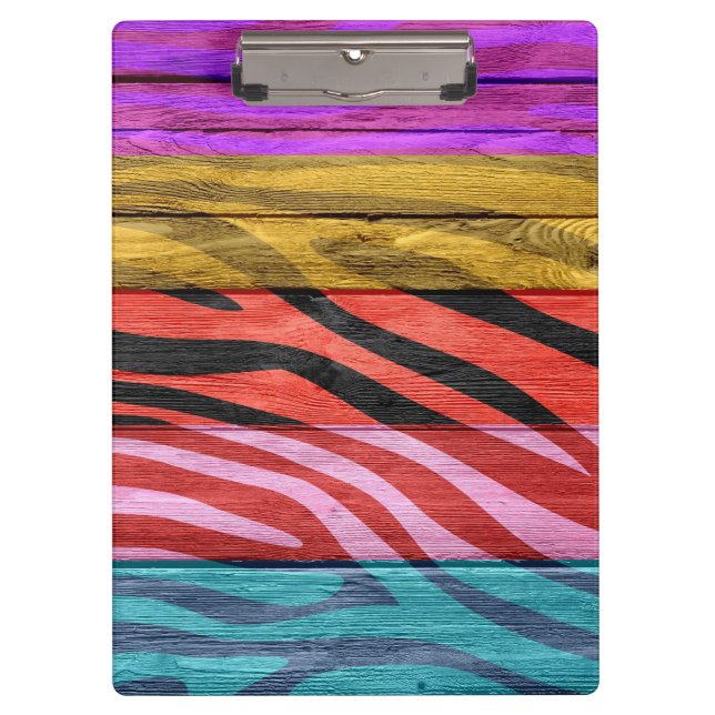 Zebra Print on Wood #12 Clipboard (Front)