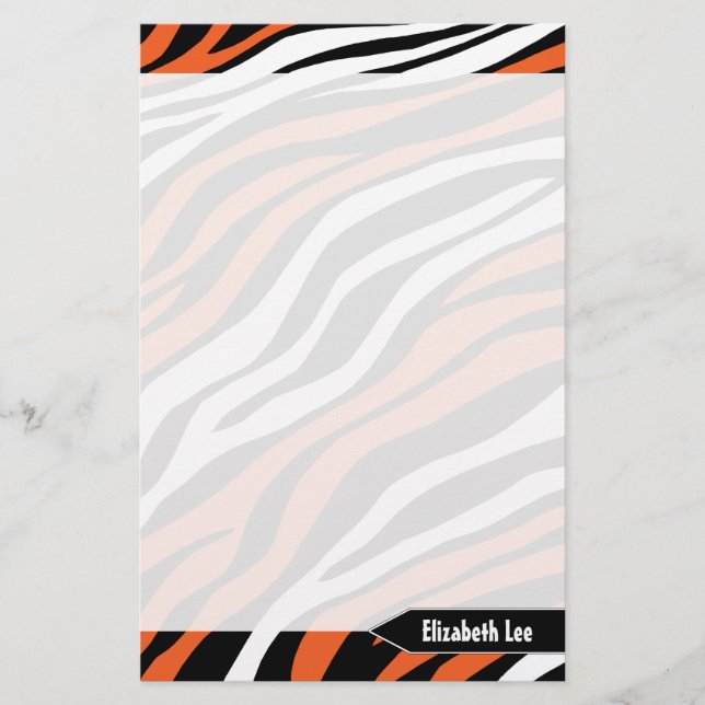 Zebra Print Orange Mix Personalized Stationery (Front)