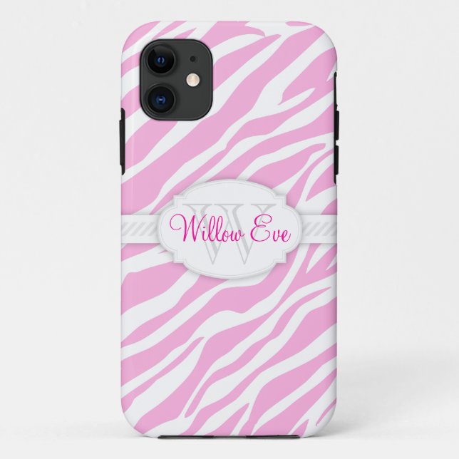Zebra Print (Pale Pink) Custom Monogram Case (Back)