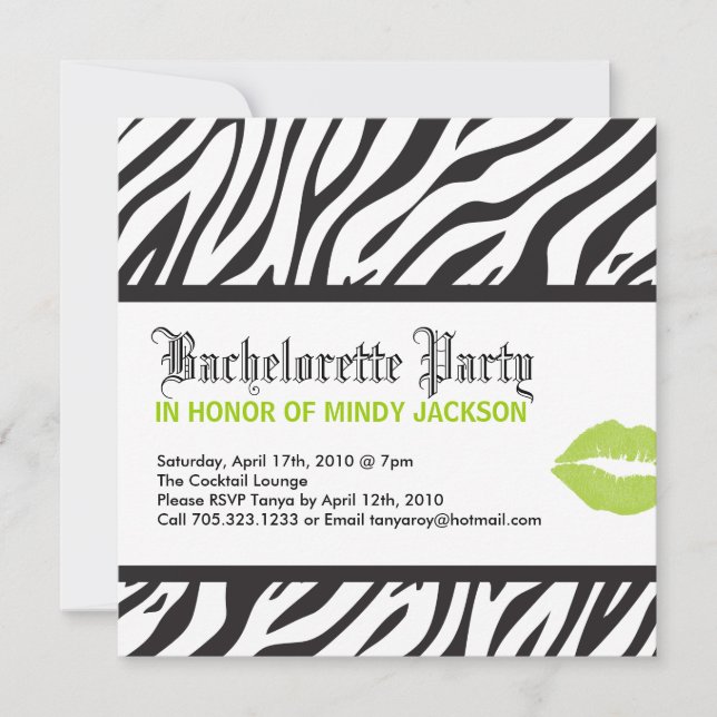 Zebra Print Party Invitation (Front)