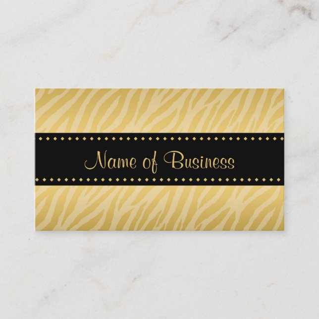 Zebra Print Pattern Black and Gold Business Card (Front)