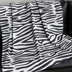 Zebra Print Pattern Black and White Fleece Blanket
