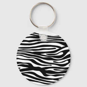 Zebra Print Pattern - Black and White Keychain