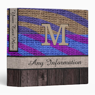 Zebra Print Pattern Burlap Look Wood #11 Binder