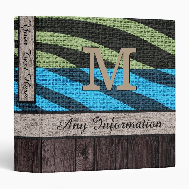 Zebra Print Pattern Burlap Look Wood #7 Binder (Front/Spine)