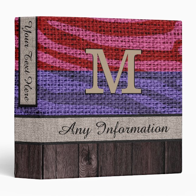 Zebra Print Pattern Burlap Look Wood Binder (Front/Spine)