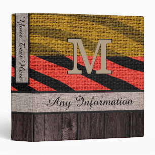 Zebra Print Pattern Burlap Look Wooden Binder