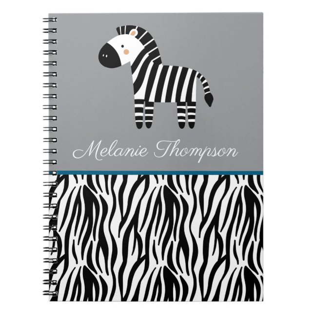 Zebra Print Pattern Custom Name  Notebook (Front)