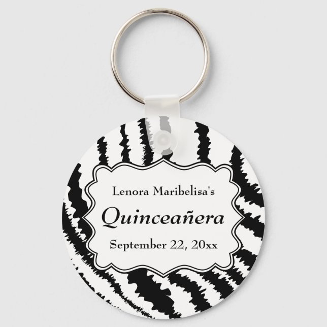 Zebra Print Pattern Quinceanera Keychain (Front)