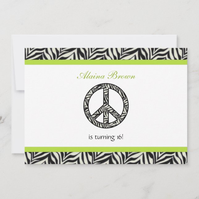 Zebra Print  Peace Sign Birthday Party Invitation (Front)