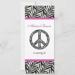 Zebra Print  Peace Sign Birthday Party Invitation