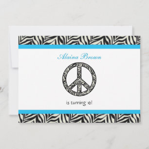 Zebra Print  Peace Sign Birthday Party Invitation