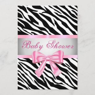Zebra Print Pink Bow Baby Shower Invitation