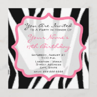Zebra Print & Pink Cupcake Birthday Party Invite