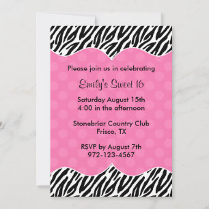 Zebra Print Pink Dot Invitations Announcements