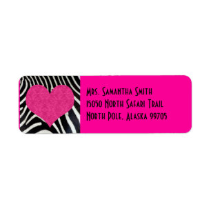 Zebra Print Pink Heart - Custom Address