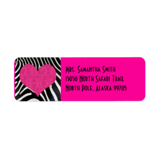 Zebra Print Pink Heart - Custom Address