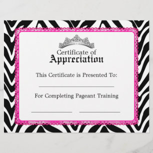 Zebra Print, Pink Lace and Crown Certificate V3