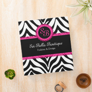 Zebra Print Pink Lace Monogram 1 Inch Binder